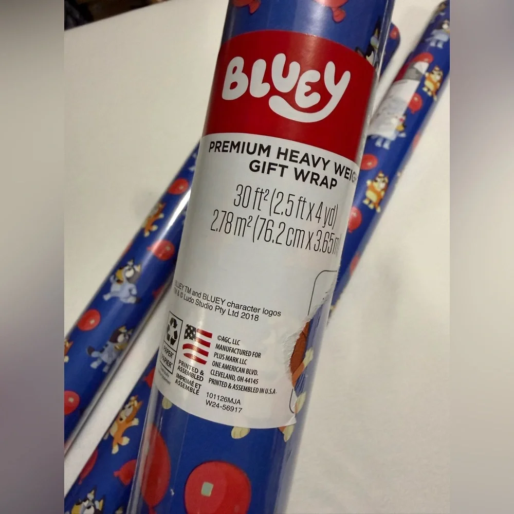 Bluey Set of 2 Premium Heavy Weight Wrapping Paper Roll 30 sq ft Gift Wrap NWT